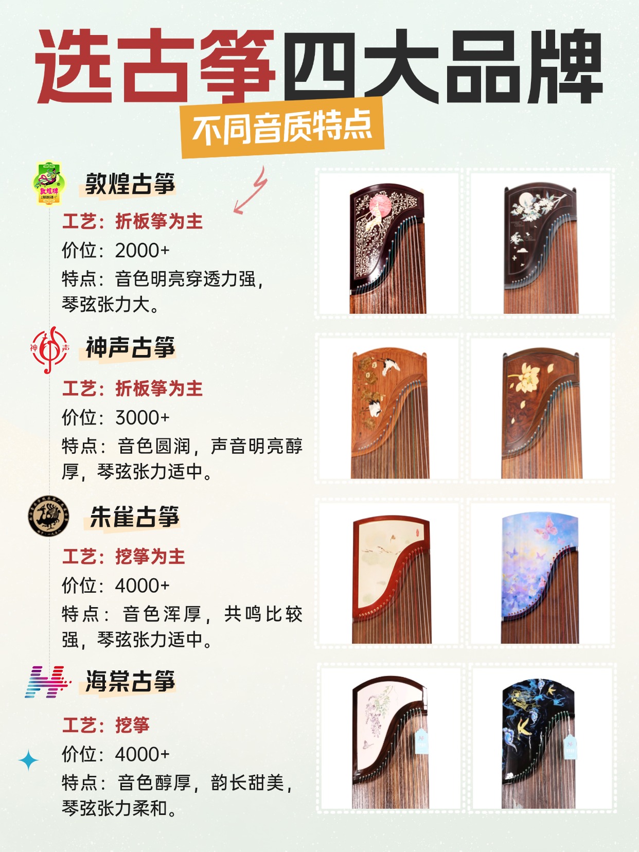 初学者买古筝，四大代表性品牌盘点！